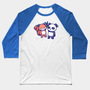 Cute Panda And Red Panda Hanging On Bamboo Cartoon Baseball T-Shirt